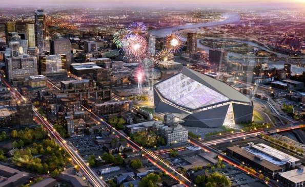 A rendering of the new Minnesota Vikings stadium, to be open July 2016.
