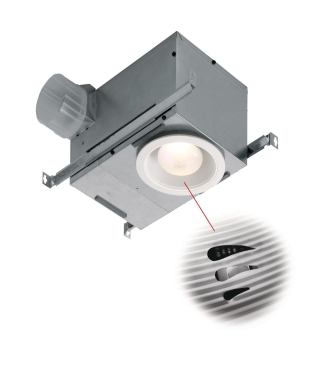 Ceiling Fans The company's recessed fan/lights now include a sensor that turns the fan on when it senses a quick rise in humidity then turns it off automatically. The Energy Starñrated unit looks like a traditional recessed light, but contains a concealed 70-cfm ventilation fan that operates at 1.5 sones. The auto shut-off feature is adjustable from five to 60 minutes or can be operated manually. The fan is UL-listed for use over the tub or shower. Broan-NuTone. 800.558.1711. 
www.broan.com.