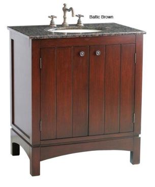 Overstock.com  The Charleston vanity is ideally suited to a variety of housing styles. Featuring solid wood construction, the 32-inch-wide unit comes with a pre-drilled granite top and an attached undermount sink. Available in four countertop options, it’s a heck of a deal at $611. 
www.overstock.com.