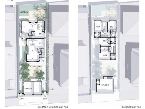 A site plan and floor plans of the project.