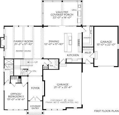 5-bedroom house plan with open layout, main level. See details at Houseplans.com.