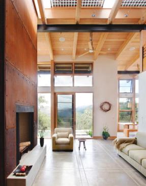 Interior finishes reflect an earthy aesthetic.