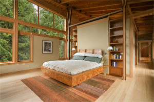 The latter include a custom bed clad in cherry "shingles" 