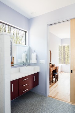 Pocket door between the master bedroom and bath.