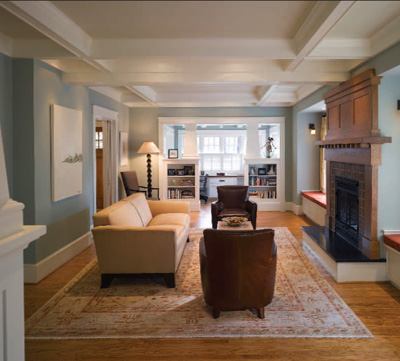 The program, carried out by architect Charles Moore, significantly enlarged the house with a rear addition, reconfigured all the existing interior spaces on two floors, and restored the front of the house with a new front porch.