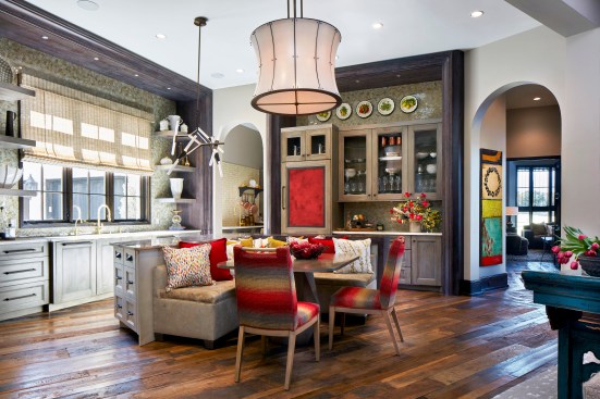 Michelle Rohrer-Lauer, founder of Michelle’s Interiors, incorporated bold colors and details into this relatively neutral-colored kitchen. By using beautiful, bright-colored textures, furnishings and accessories, Michelle was able to turn this kitchen into a room that boasts light and positivity, a space for family cooking, breakfasts and lunches as well as entertaining.