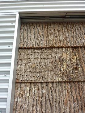 A detail showing the poplar bark shingles.