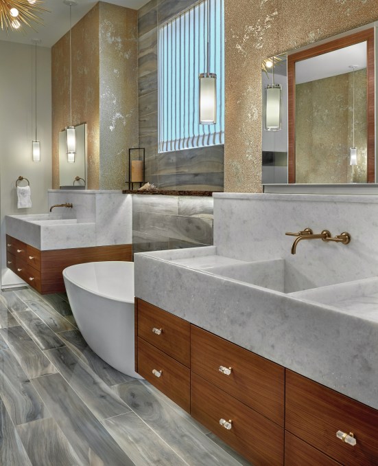 The large-format terrazzo tile in the entry pays homage to the old Tudor houses built in Kansas City.