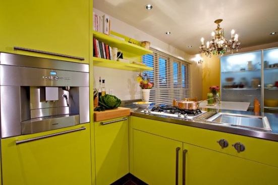 Instead of the usual kitchen triangle, there are four work zones: wet work, storage, cooking, and dining.