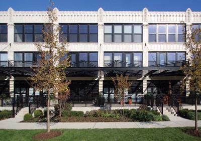 These six heavy concrete buildings were operating, albeit inefficiently, as cold storage for a wholesale fruit and vegetable market when architect Pappageorge/Haymes purchased them for condo loft conversions. Located in the South Water Market historic district, the 926 units are within financial reach of first-time buyers, thanks to their compact floor plans averaging 1,055 square feet and a property tax freeze that came with compliance with its landmark status.
