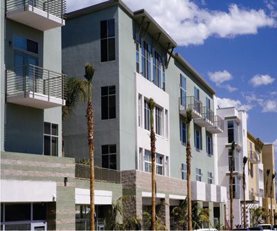 Part of a burgeoning transit village at the North Hollywood terminus of the city's Red Line subway, the 292 loft-style residences (ranging from 530 to 830 square feet) wrap around a shared courtyard, pool, and gardens to form a distinctive landmark.