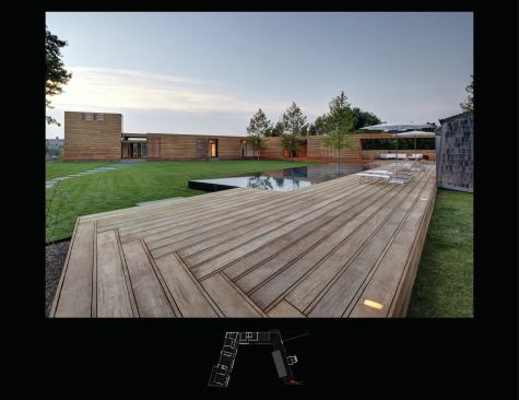 Deck boards are oriented to the grain of movement and woven together to turn the corner.
