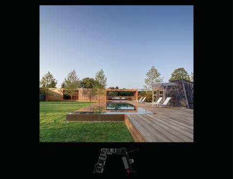 The infinity pool is embedded in the deck, merging the lawn and deck. The Geller studio is now a poolhouse.