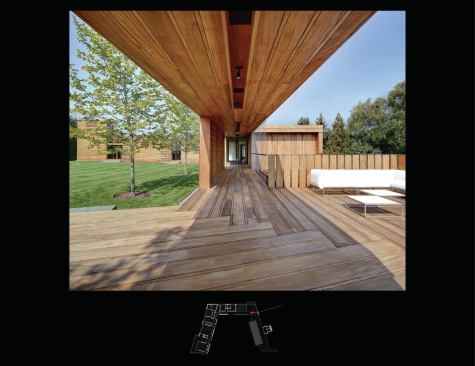 Troughs in the ceiling decking hide mechanical-system returns, stereo speakers, and lights.