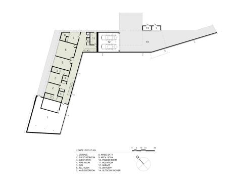 The lower level contains a guest bedroom and bath, gym, rec room, maid’s room, and mudroom.