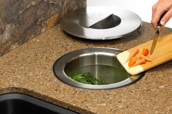 The Solon compost system provides homeowners with a place to store organic waste below the counter. Made of recycled stainless steel, the unit has a hygienic seal that seals off odors. It can be installed as a drop-in design version or can be flush-mounted into stone tops. Blanco. www.blancoamerica.com.