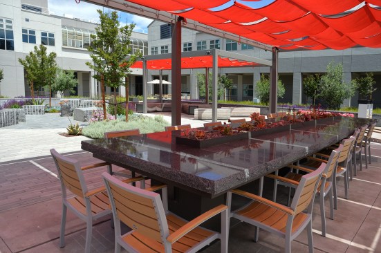 Exterior conference table designed by pocket-park designer Gates and Associates (not at Boulevard). Boulevard will have a similar outdoor office table at The Office.