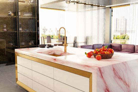 Bold stone and furniture-inspired accents are being added to islands.