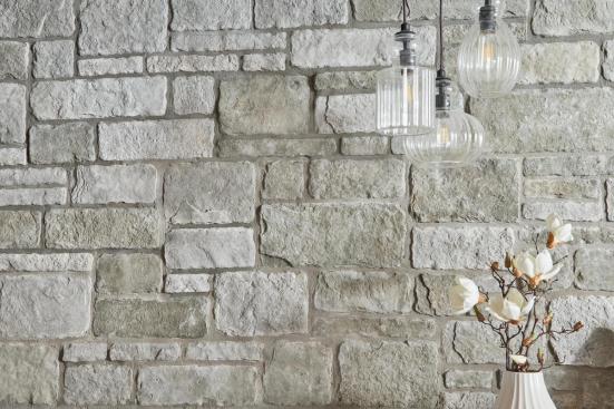 Interior Installation of Silver Shore Sculpted Ashlar from Cultured Stone