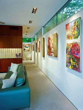 The judges admired the way the ceiling seemed to float above the ribbon of clerestory windows. The pavilion's two solid walls provide a gallery for paintings.