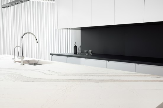 Brittanicca Matte pairs with Cambria Black Matte for a contemporary black-and-white look.