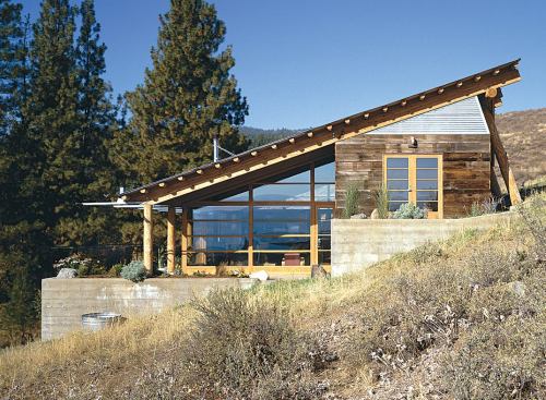 Concrete retaining walls help the house remain cool in the summer and warm during winter.