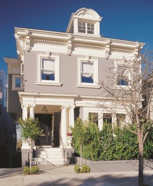 The home's restored Edwardian façade complements its newly added family and breakfast rooms.