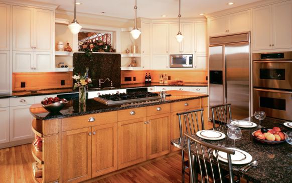 This kitchen addition represents two recurring themes in Choice Wood's work: routinely first-class cabinetry and millwork and—perhaps not unrelated—repeat customers. The project is one of three the company has built for the same client.