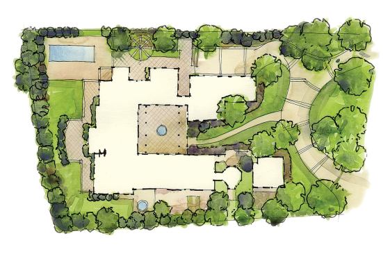 Landscape architect David Reed softened the perimeter privacy walls with tall and low plantings that enhance privacy and add to the intimacy of the yard.