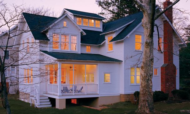 Windows break up the mass of the rear addition.