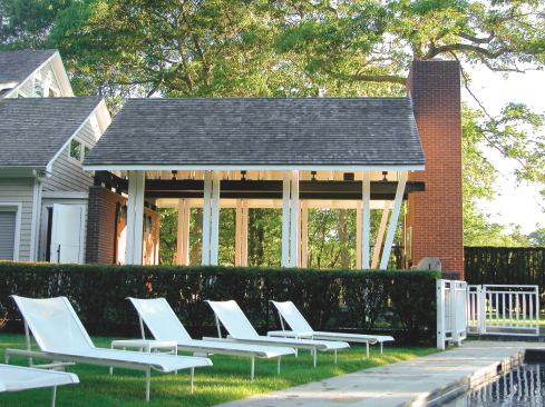 The airy destination draws people out of the house into a protected yet open-air room that accommodates all manner of activities. “Its purpose was to provide space for dining or entertaining, while engaging the house visually and experientially with the landscape,” architect Audrey Matlock says.
