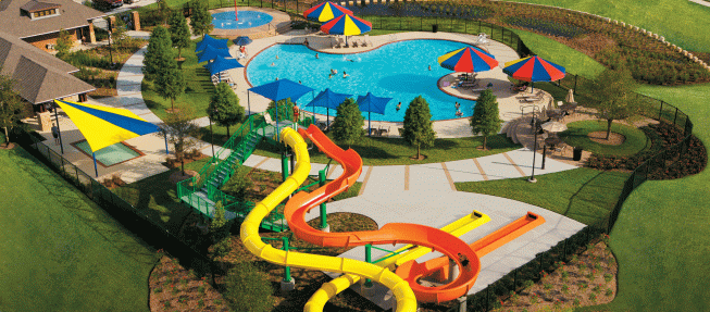 The water park at Cinco Ranch community in Katy, Texas, is a favorite of families with young children.