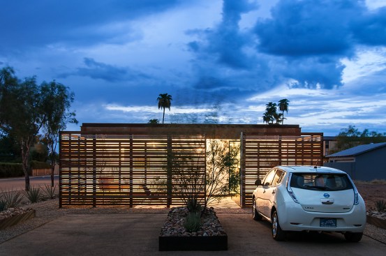 Computer-generated experimentation on the size of gaps in the screen produced carefully modulated degrees of transparency that permit breezes to pass through, but also offers privacy at standing and sitting eye levels. 