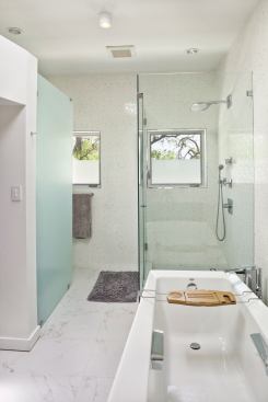 Interiors are sleek and white.