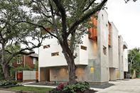 Two trees were saved allowing shade for second-floor patios.