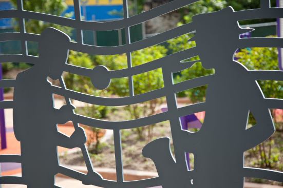 Artwork in and around the building recalls the neighborhood’s musical heyday, when cafes and clubs lined nearby streets and featured jazz greats such as Dizzy Gillespie.