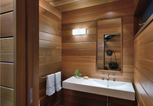 Interiors are an appealing combination of streamlined and rustic. 