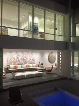 Courtyard view into the Living and Master Bedroom at night