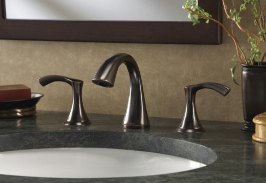 Danze. The Antioch collection of two-handled bathroom faucets comes in wide-spread and centerset configurations. Available in chrome, brushed nickel, and tumbled bronze, the faucets flow at a rate of 1.5 gpm and are WaterSense approved. 877.530.3344. www.danze.com. Booth #W4017