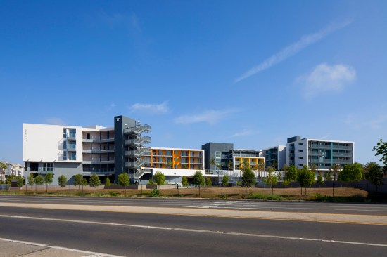 The challenges were demanding for this mixed use project--nearby freeway, groundwater and soil contamination, and methan mitigation. 