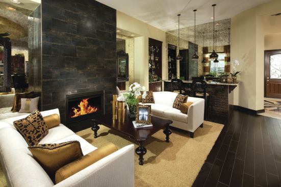 The sitting room in a La Morra model at Amalfi Hills.