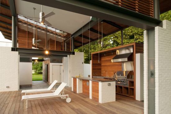 Timber louvers provide sun control.