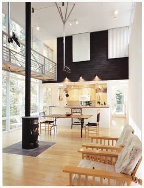 The industrial material appears again inside, against a background of asphalt shingles.