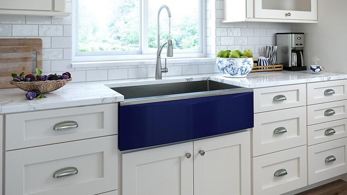 Elkay launched the Stainless Steel Farmhouse sink with Interchangeable Apron Front to give homeowners the ability to change the design of their kitchen in minutes without having to replace the entire sink.