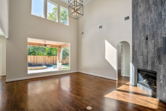 Wall of windows in living room