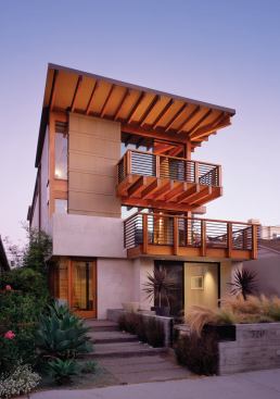 Balconies enhance the home’s relationship to the street.