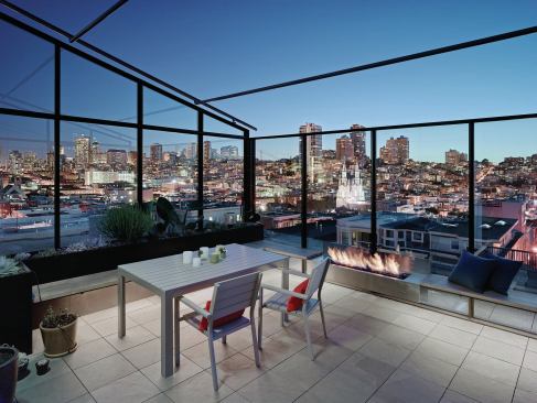 The third floor was pulled back from the building’s edge to create a large deck with sweeping downtown views.