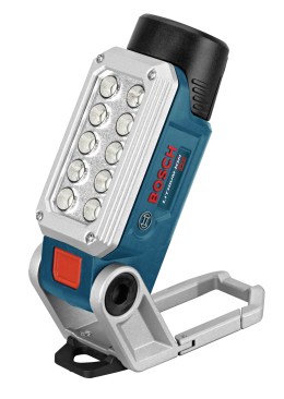 The compact Bosch 12V MAX LED Flashlight uses a removable rechargeable 12V lithium ion tool battery