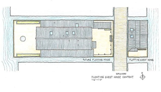 Site plan of the floating guest house and main house.