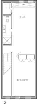 Mobile closets on the second floor allow the homeowner to customize and change the size of the bedroom and flex space.